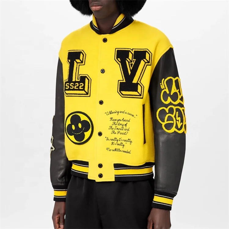 OEM Custom chenille Embroidery patch leather sleeve bomber baseball letterman jacket for men