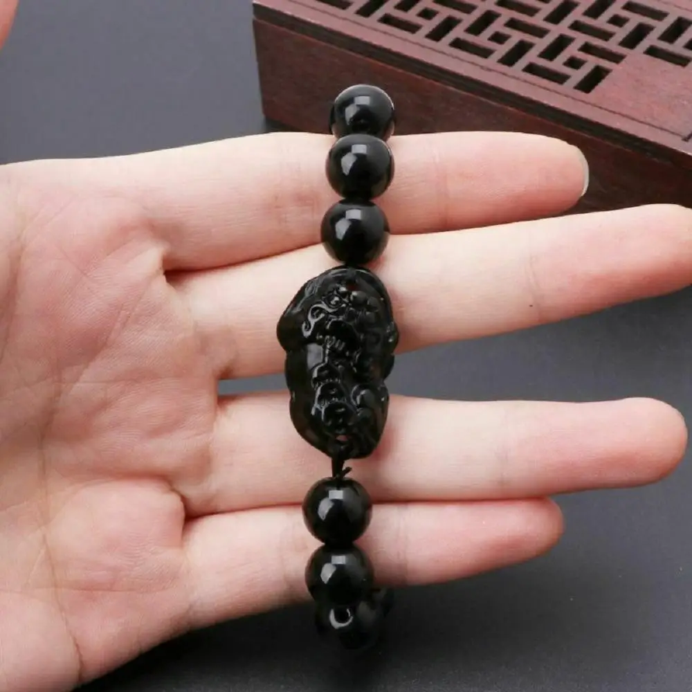 
Stone Beads Crystal Buddha Good Luck Wealth Feng Shui Black Obsidian Pixiu Bracelets for Women Men Jewelry 