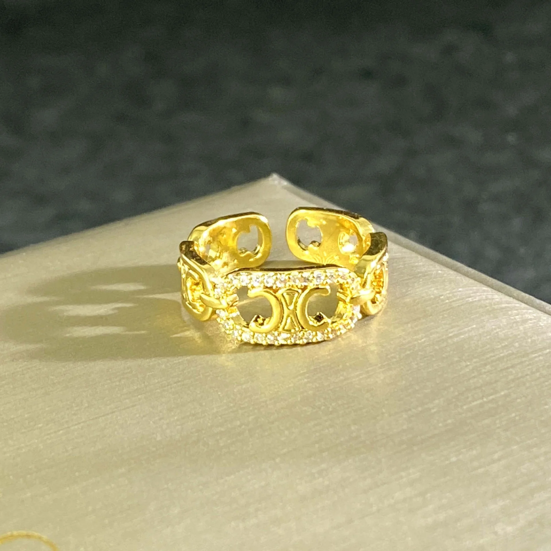 Stainless Steel Jewelry Fashionable Stainless Steel Index Finger Simple Hollow Zircon Roman Adjustable Ring For Women