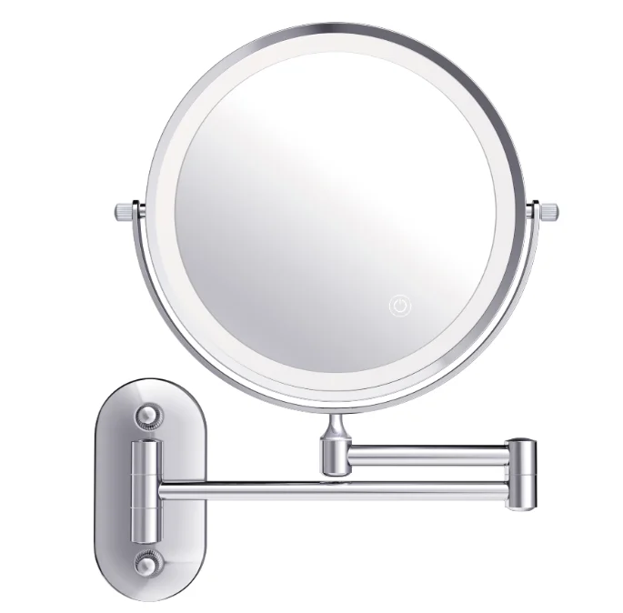 8 inch  Double Sided Bathroom  Wall Mounted Lighted Makeup Vanity Mirror   with 3 Color Lights