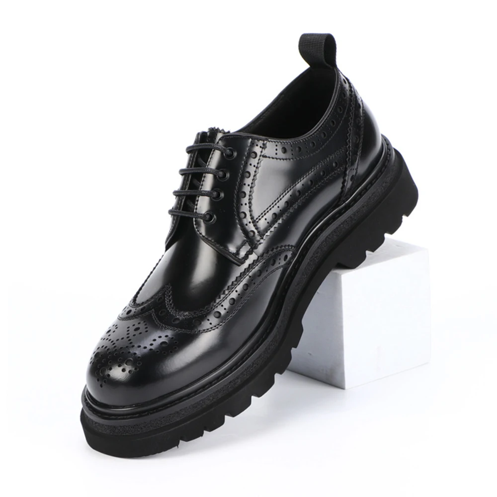 New Style Top Layer Cow Leather Lace-up Formal Shoes Breathable Mens Business Office Cowhide Black Derby Shoes