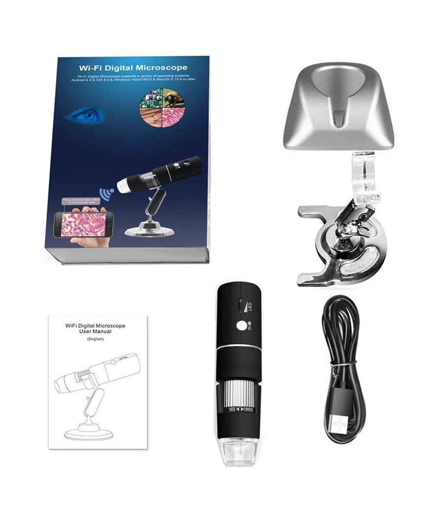 1080P HD 2MP 1000X Magnification 8 LED USB 2.0 Metal Stand Wifi Digital Microscope