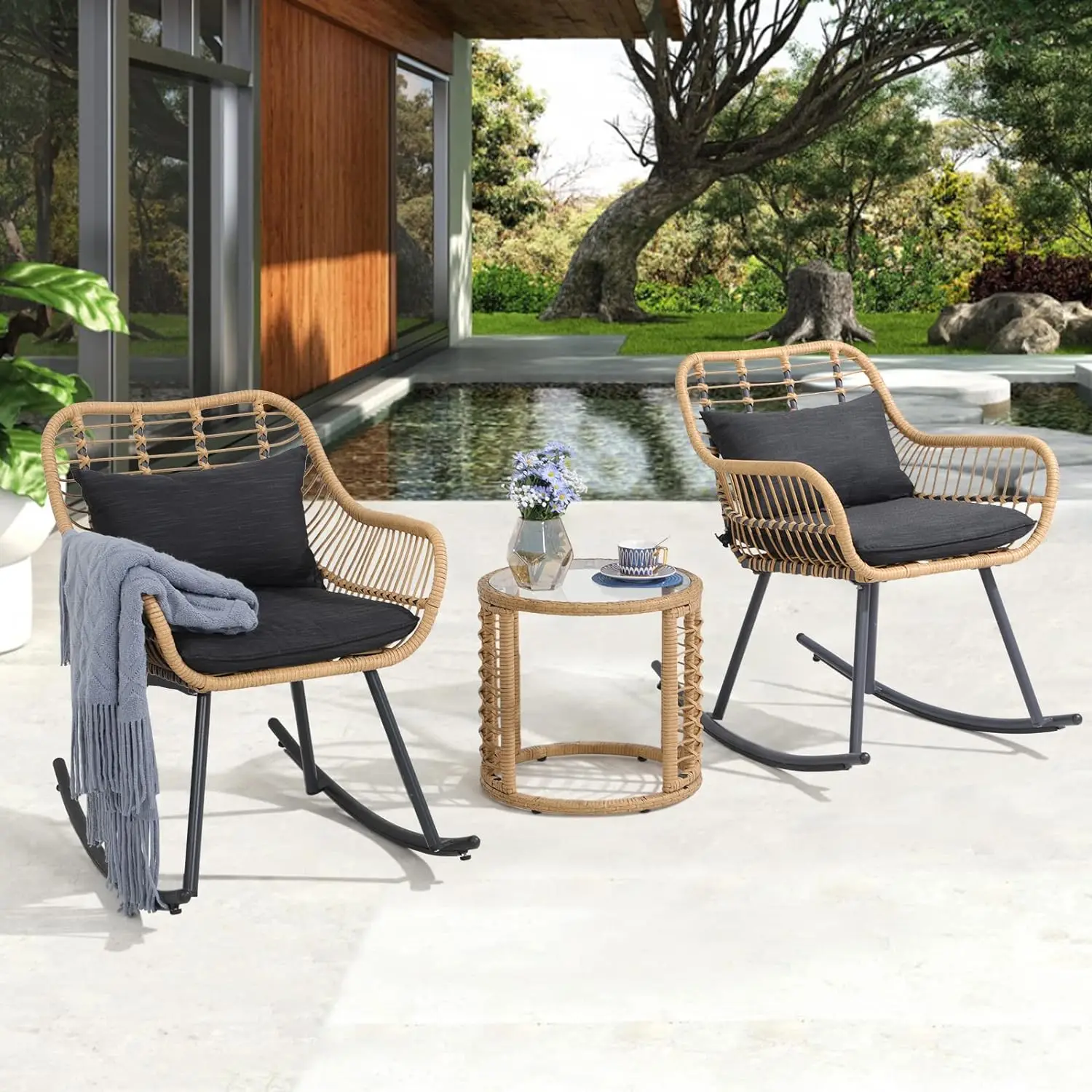 Handcrafted Garden Furniture Patio Living 3 Piece Table And Chairs Set Modern Wicker Outdoor  Swing Chair