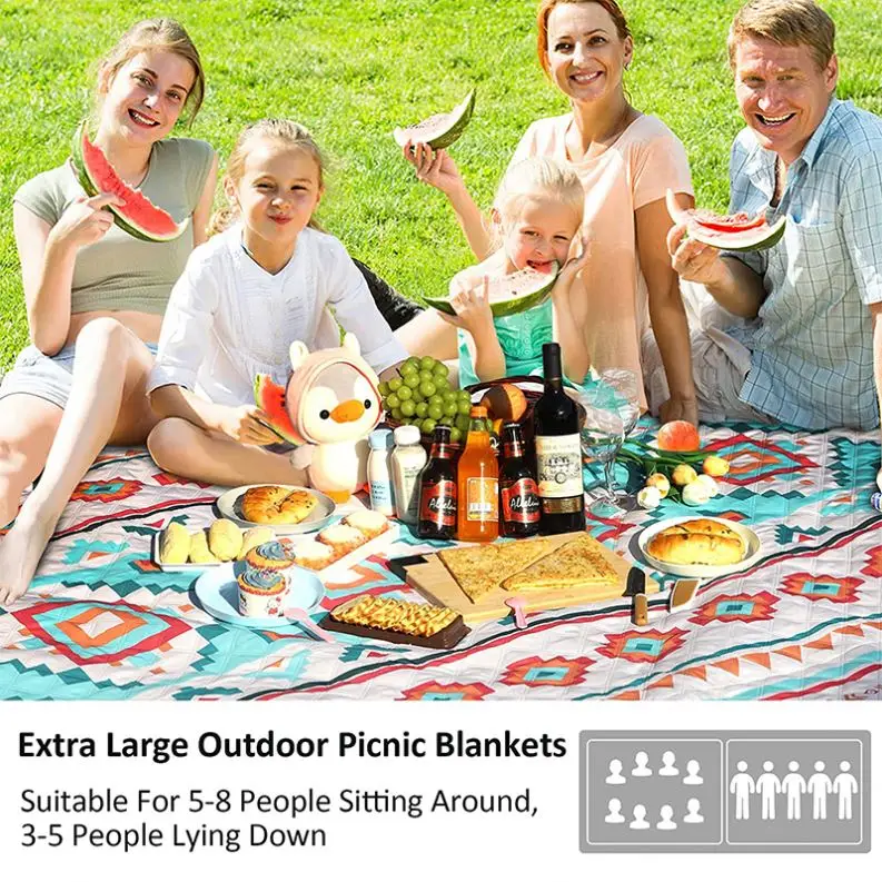 Hot Sale boho Lightweight blue Outdoor Acrylic Folding Picnic Blanket Mat Waterproof Portable