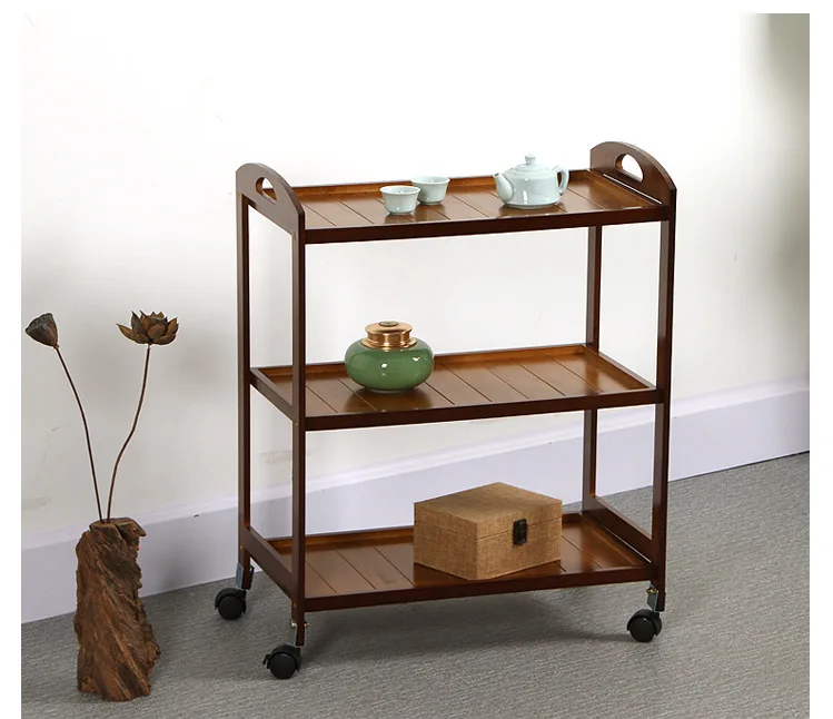  Solid wood multi-layer storage design bamboo kitchen trolley with wheel vegetable