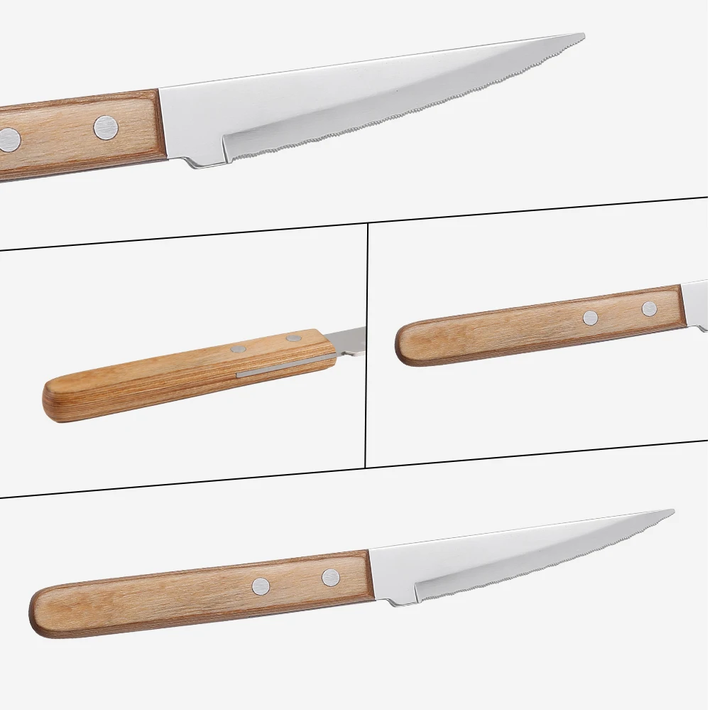 Настраиваемый нож для стейка из нержавеющей стали 3Cr13 деревянная ручка лезвие углеродистой одноразовый лазер традиционный современный лагерь