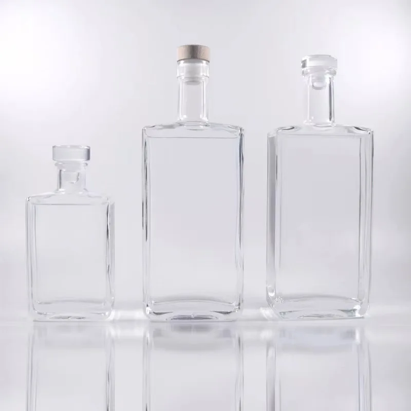 200ml 500ml 750ml 16oz luxury square agave vodka whisky gin glass bottle with glass cap cork