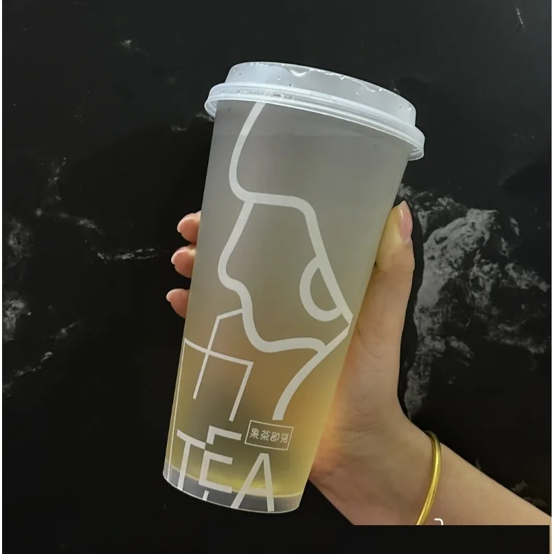 Factory Bubble Milk Tea Coffee Custom Logo Restaurant Disposable Plastic Juice Cups With Lid