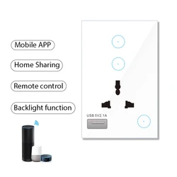Universal Standard Tuya Smart Life Remote Control WiFi Smart Light Switch Socket with USB port and Backlight Function