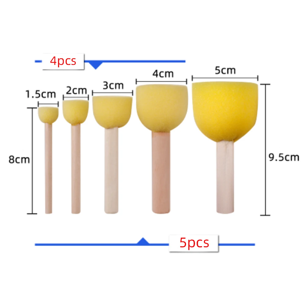 30 Pieces Art Sets Round Foam Sponge Paint Brush With Wooden Handle For Kids Drawing