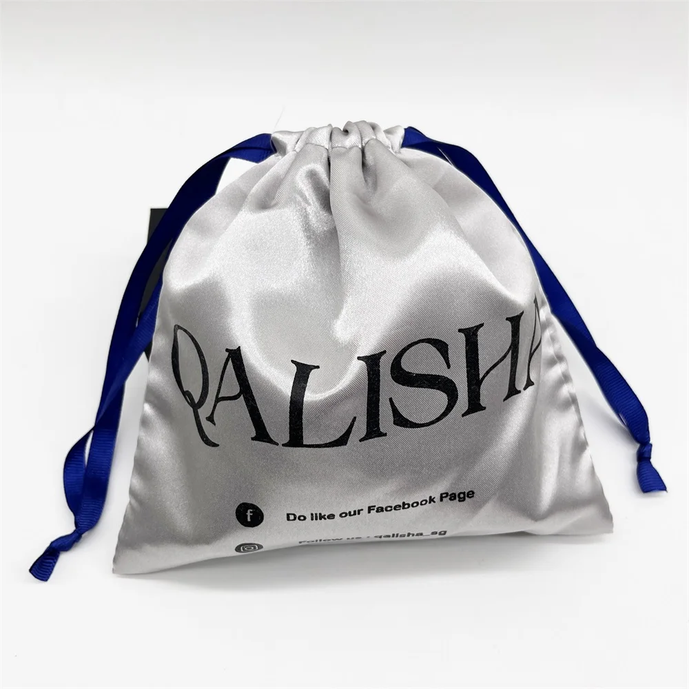 Factory Custom Printed Satin Dust Pouch Gift Packaging Hair Wig Large Silk Bag Satin Drawstring Bag Custom Satin Bags With Logo