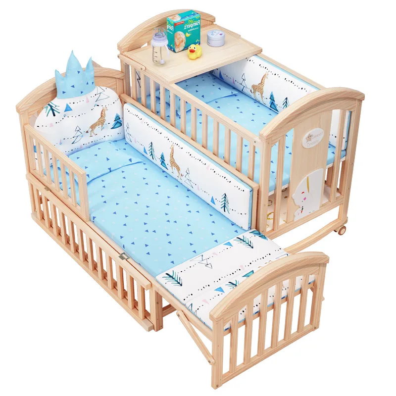 Неокрашенная однотонная сосна детская кроватка мебель для спальни деревянная натуральная многофункциональная детская кроватка 1 шт. коробка упаковка цветная коробка