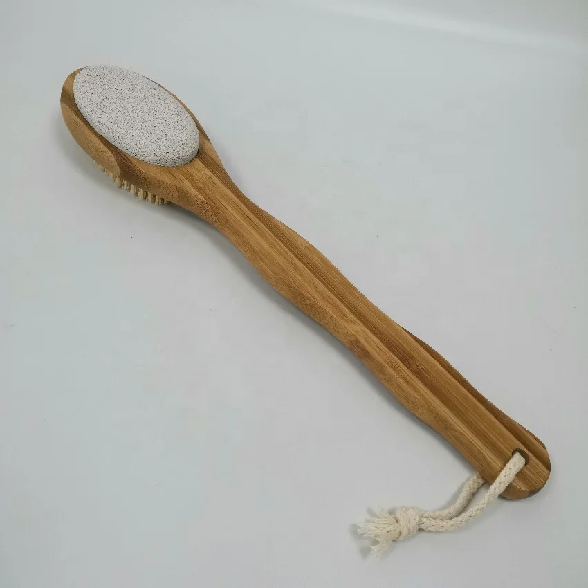 Durable dual sides Pumice stone bath  brush bamboo handle sisal bristle shower brush