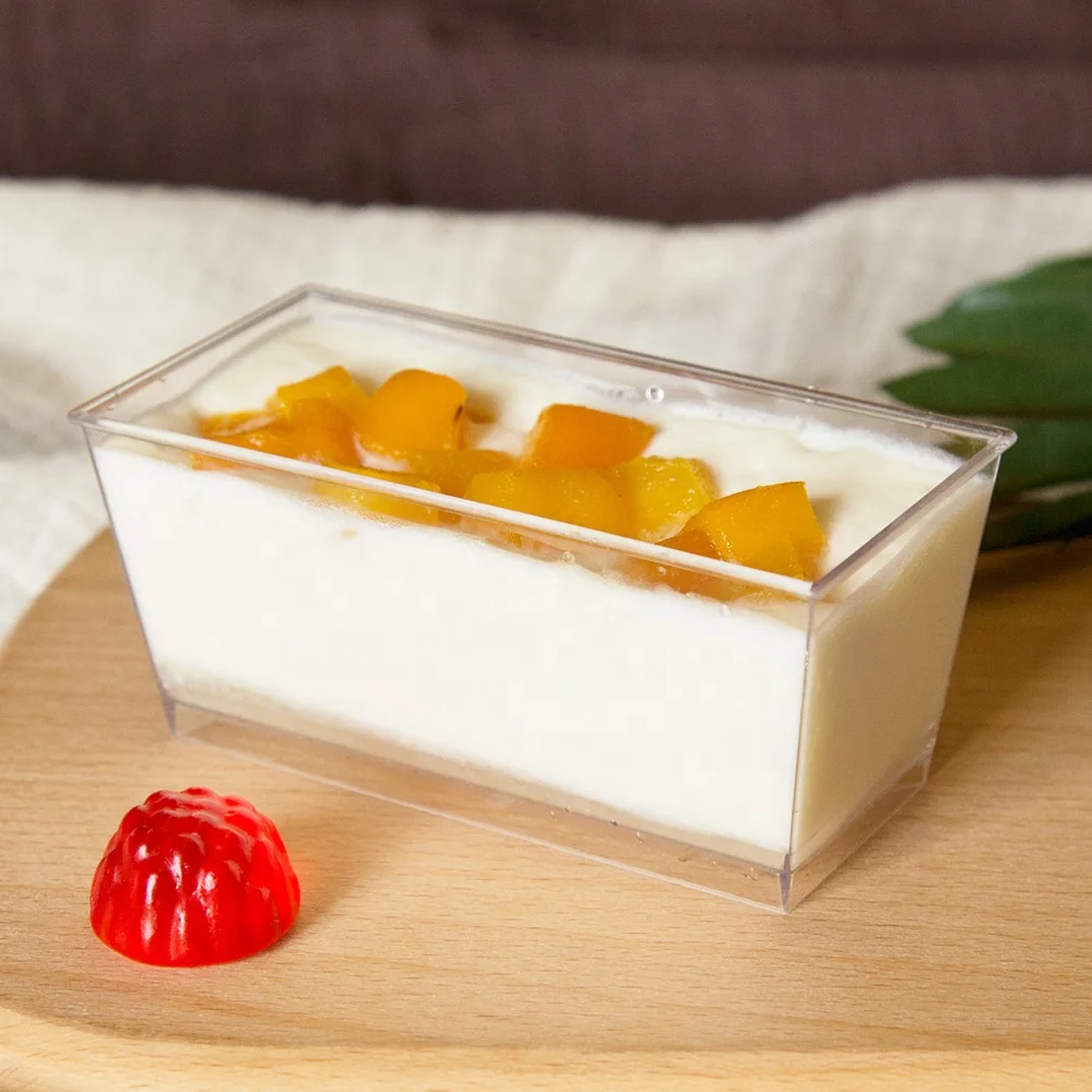 Hot sale rectangle disposable any color custom cup hard plastic container for dessert