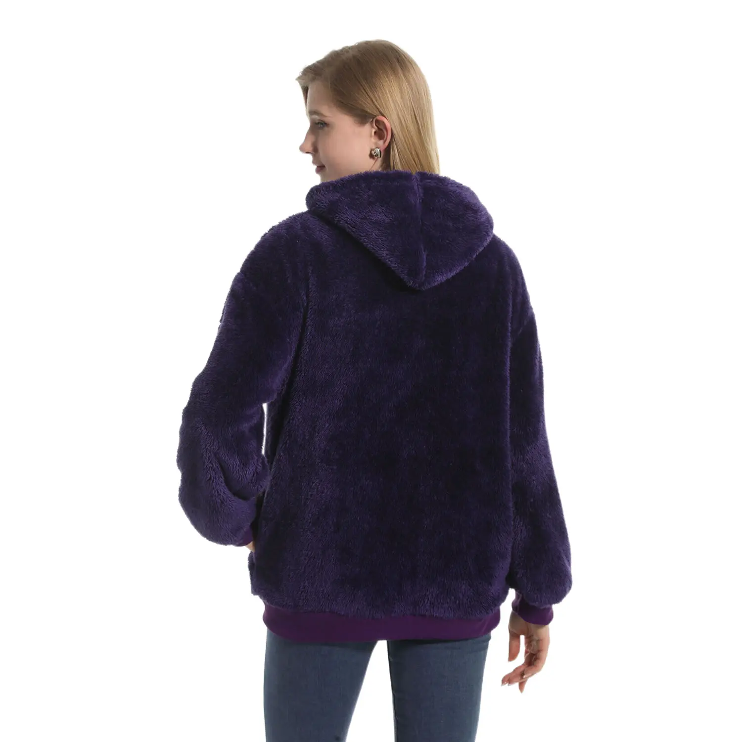 AIMINYZ Wholesale 2023 High Quality Winter Warm Plush Hooded Pure Sweater Soft Adult Short Zipper Shu Veleteen Leisure Coat