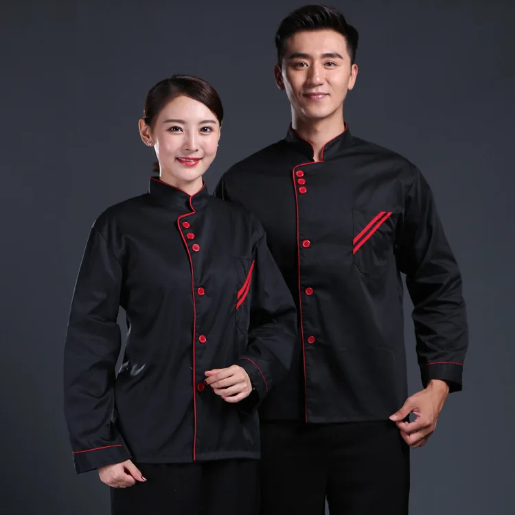 Custom restaurant hotel 50% cotton men and women fitted kitchen jacket white fabric long sleeves chef coat Italian chef uniform