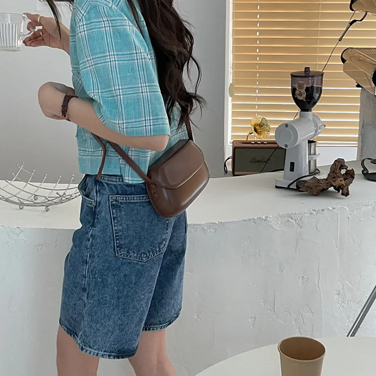 Women Crossbody Bag Solid Color Mini Shoulder Bags Saddle Vintage PU Leather Summer All-match Korean Style Fashion Simple Brand