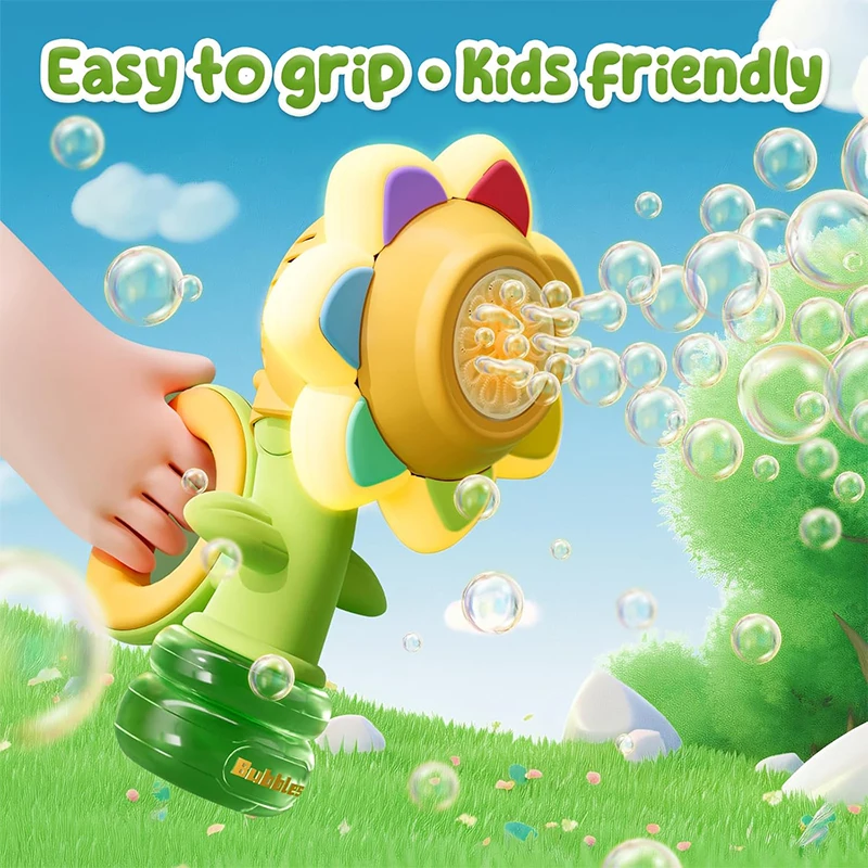 Kids outdoor toy swing dance bubble maker machine blower blaster toys W/LED Lights flower bubble guns for kids