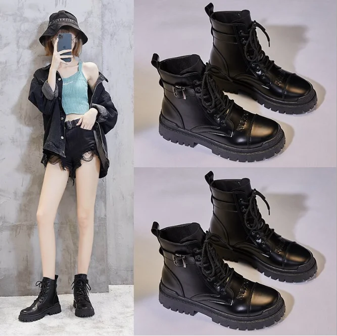 White Lace  Ankle Buckle Pu Flat Winter Women Snow Lady Fashion Casual Combat Boots