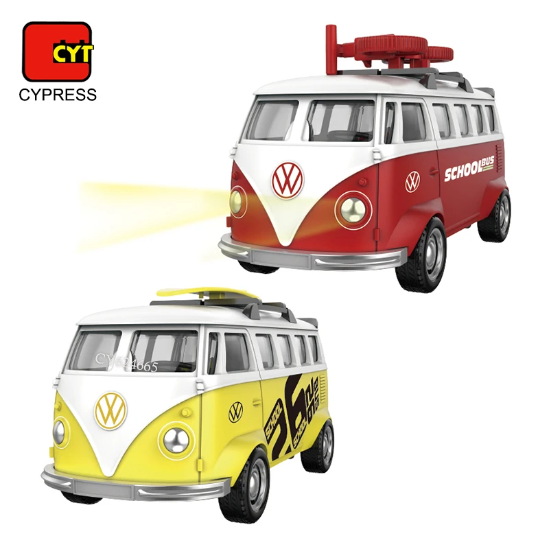 1:36 Pull Back Diecast School Bus City Bus With Light Music Open Door Car Roof Luggage Carrier 4 Styles Toy Bus