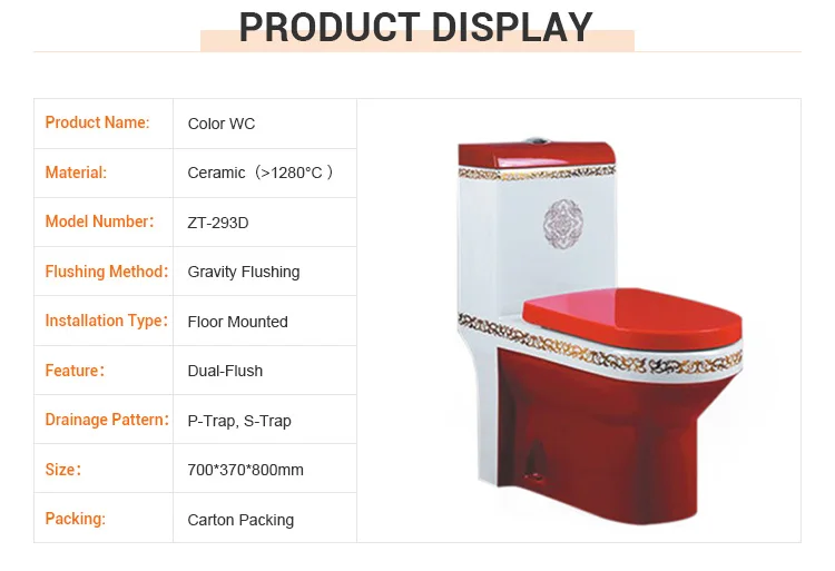 China suppliers round OEM red color toilet p s trap floor mounted wc ceramic decorated colored one piece water closet