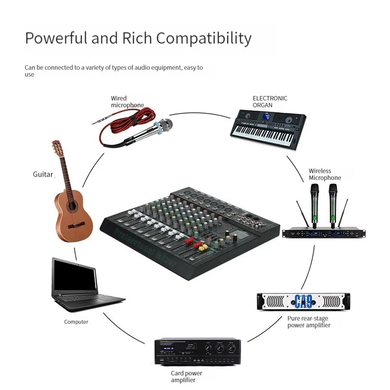 TEBO MX8 8 channels studio usb blueteeth  audio mixer home party dj controller mixing