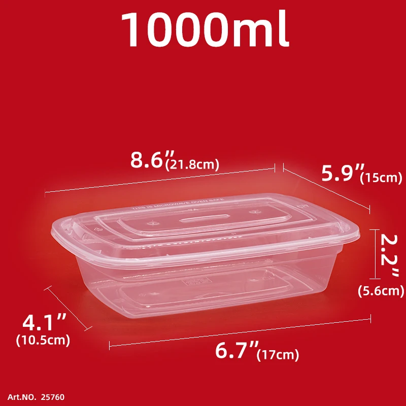 Reusable tableware Plastic lunch container Flat bottomed rectangular transparent recyclable food storage container