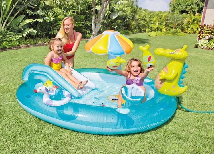 PVC  Newest kid playground inflatable Children water playing pool with slide