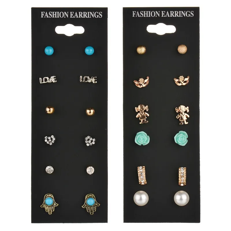 7Pair/set Fashion Korean Mini Pearl Stud Earrings Set For Women Ball Flower Earring Gifts