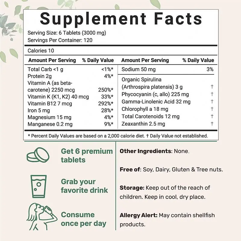 OEM/ODM/OBM 100% Organic Spirulina Tablets Nutritional Supplement Bulk Mixed Chlorella with best price