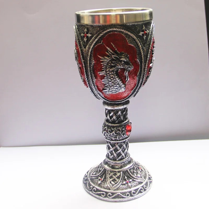 Shaped Goblet with Resin Dragon Head Goblet Three-dimensional Pattern Double Layer Stainless Steel Resin Wine Cup
