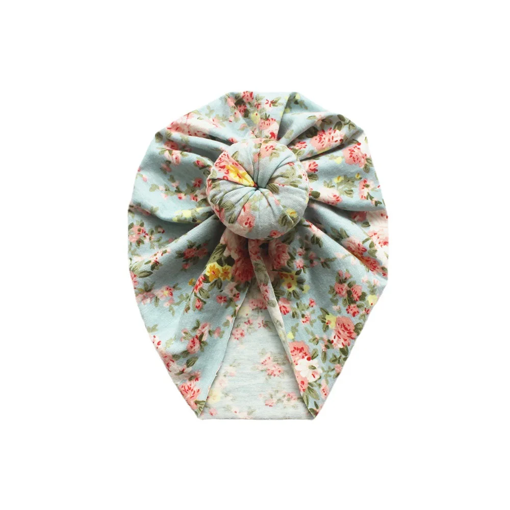 Soft Cotton Multi-color Printed Floral Design Head Accessories Big Bow Elastic Baby Turban Hat with Bowknot Hair Band Fashion