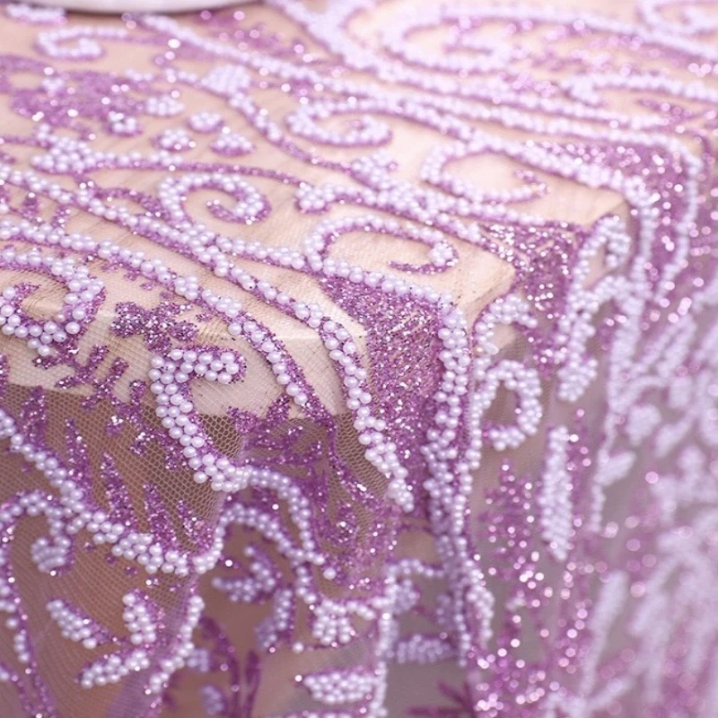 New arrival elegant pearl beaded sequined holographic glitter tulle