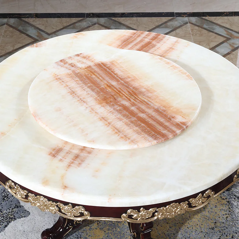 luxury antique European style round white marble top dining table set 6 chairs dining table set