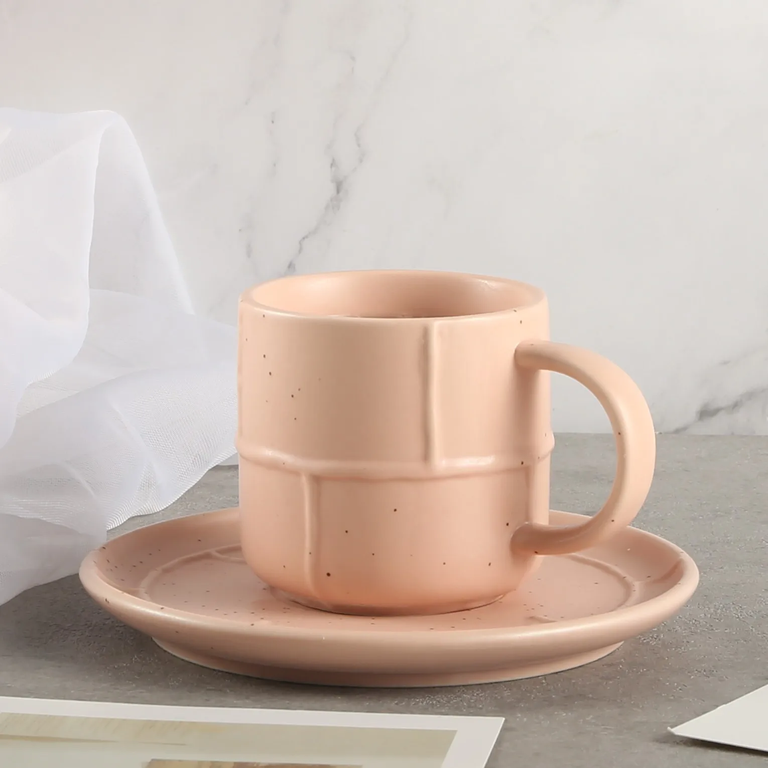 Nordic Style Afternoon Wholesale Matte Glaze Pink Color Coffee Cup Set Porcelain Tea Cup And Saucer