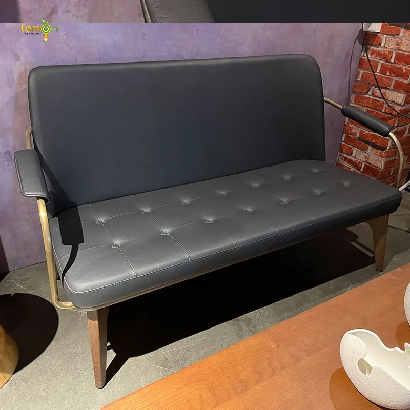 Modern Luxury Leather Studio Couch Apartment 2S Sofa Seater With Wood Legs