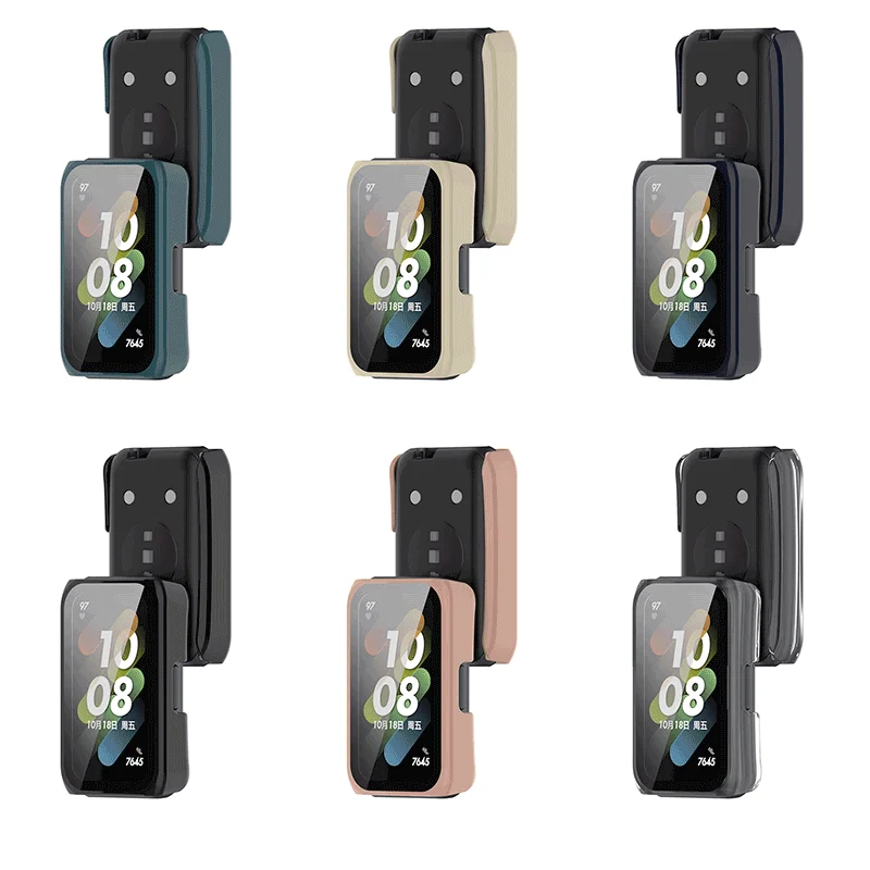 QIMAN Screen Protector Cover For Huawei Band 7 6 Watch Fit Mini Honor Band6 Band7 Full Protective PC Glass Watch Protective Case