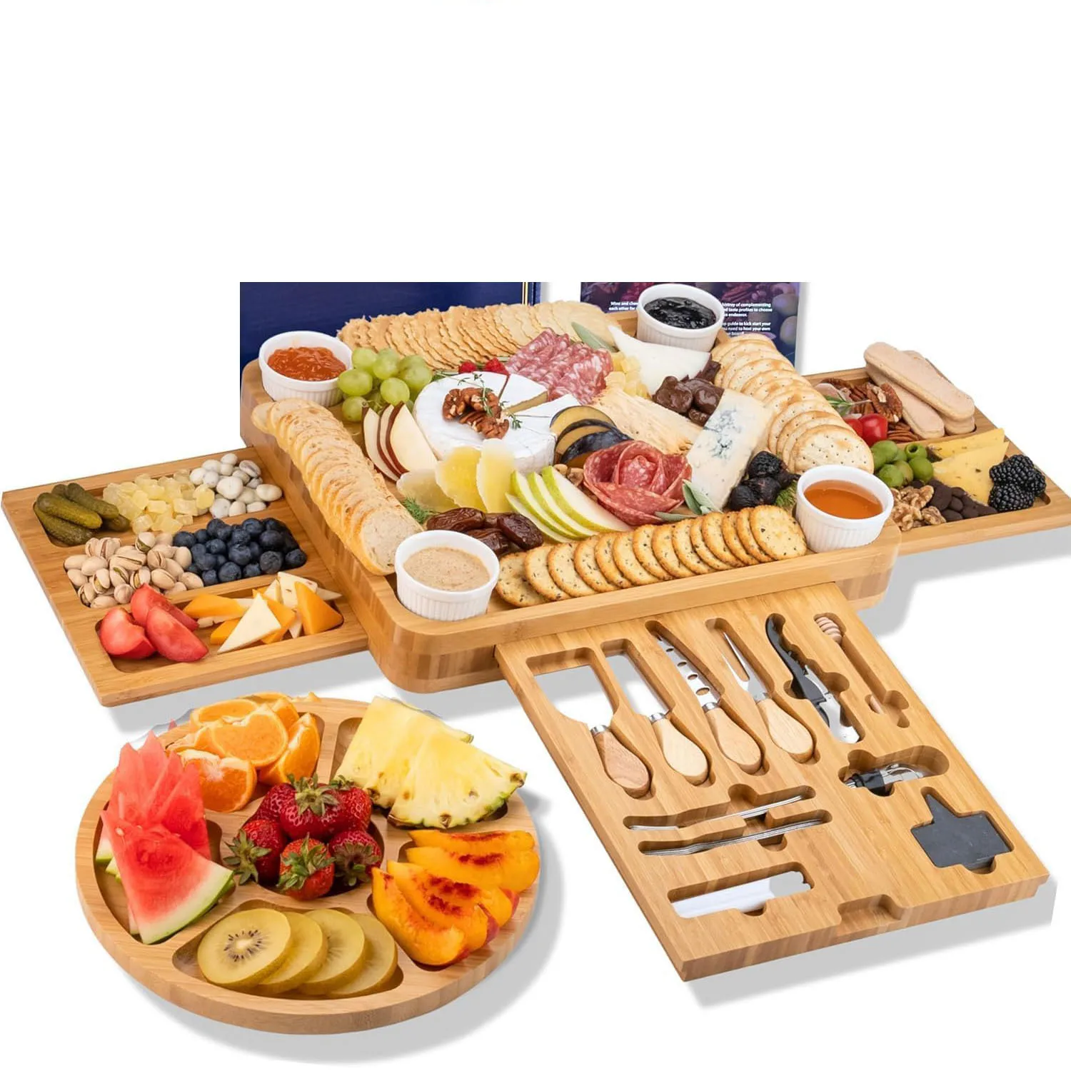 Charcuterie Boards Gift Set Large Charcuterie Board, Bamboo Cheese Board - Unique Valentine Gifts