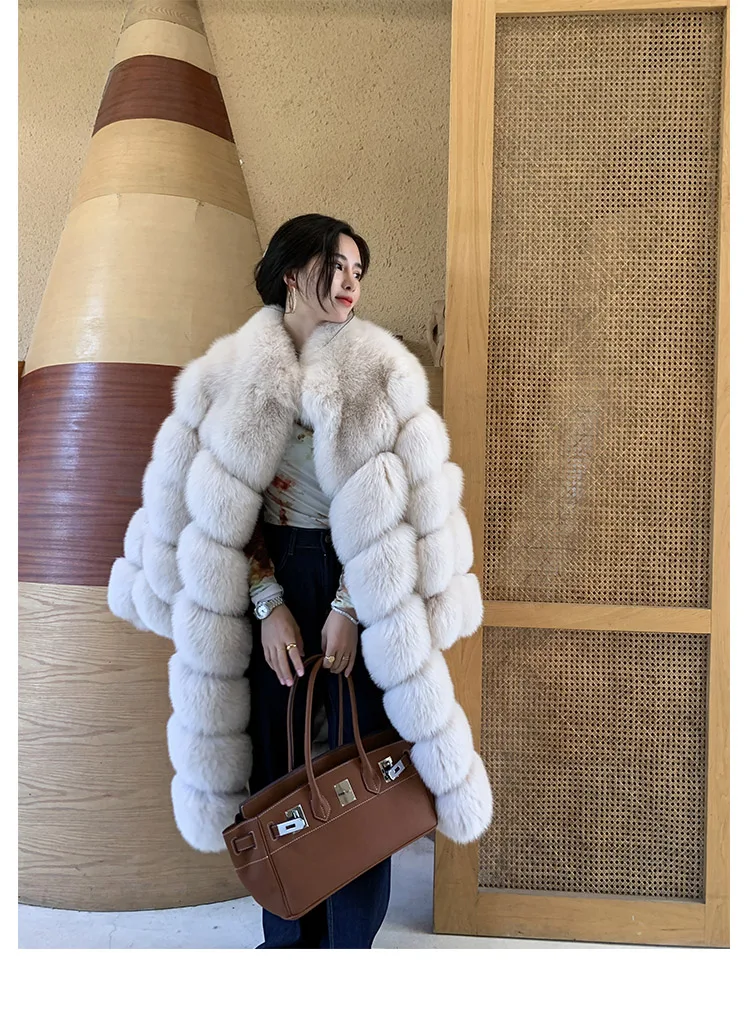 High-end Fur Coat Classic Styles Long Fox Fur Coat Jacket Custom Size Real Fox Fur Coat Long