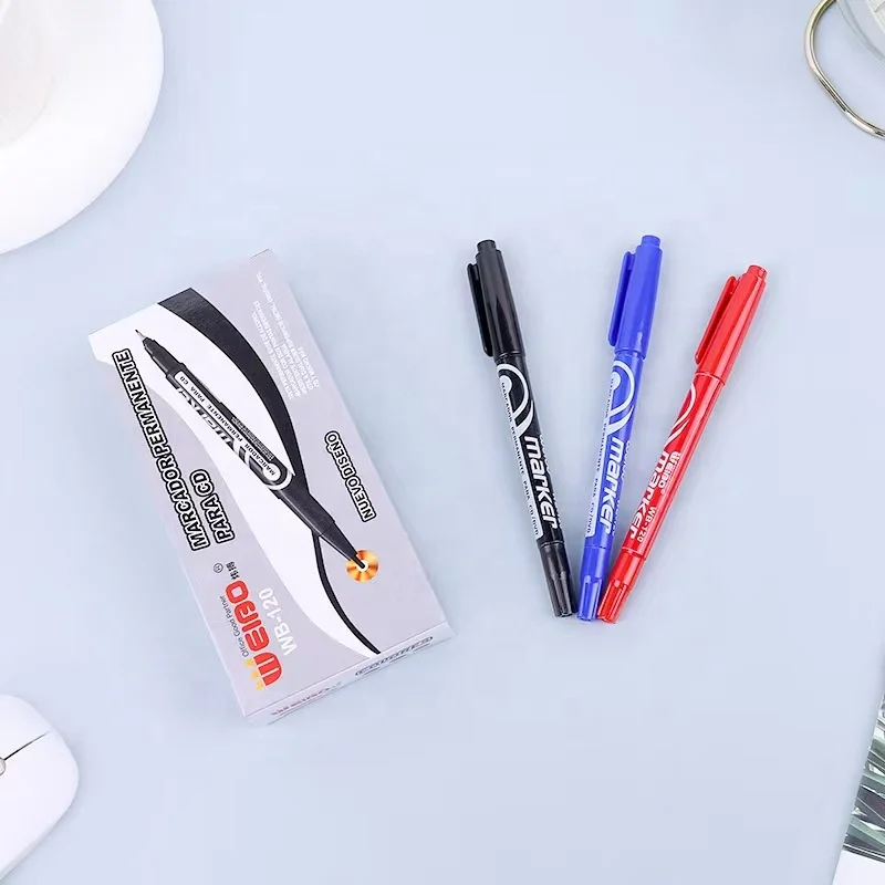 Wei Bo Tri Color Oil Based Marking Pen Double headed Waterproof Thin Head Hook Line Pen Oil Based Pen