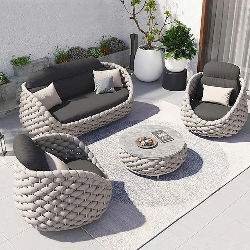 Best Seller Modern Style Patio Garden Round Sofa Couch Patio Garden Rope Sofa Outdoor Furniture Rattan Sofa Set