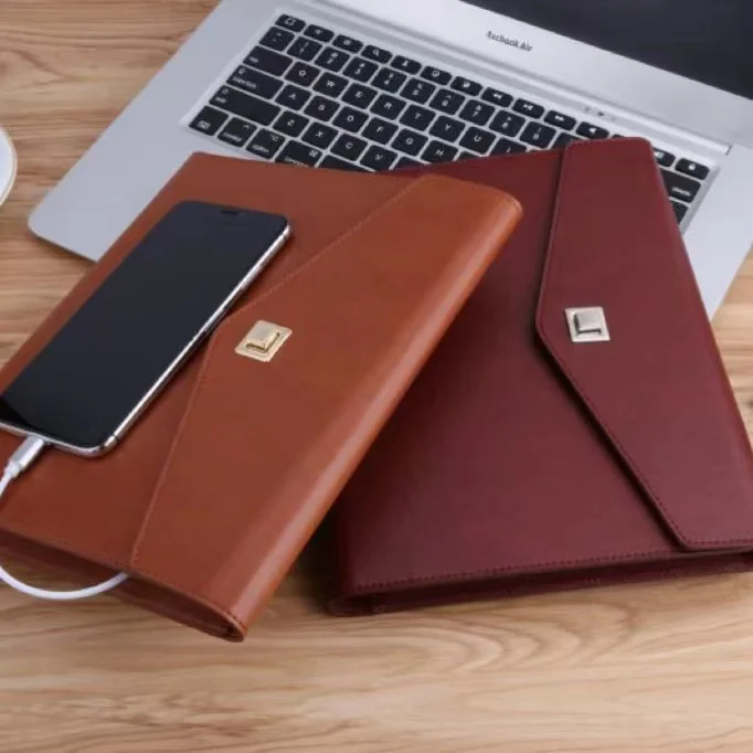 A5 Tri-folded Power Bank Notebook Agenda Planner with  USB Flash Drive Lamp All in One Notepad for Office