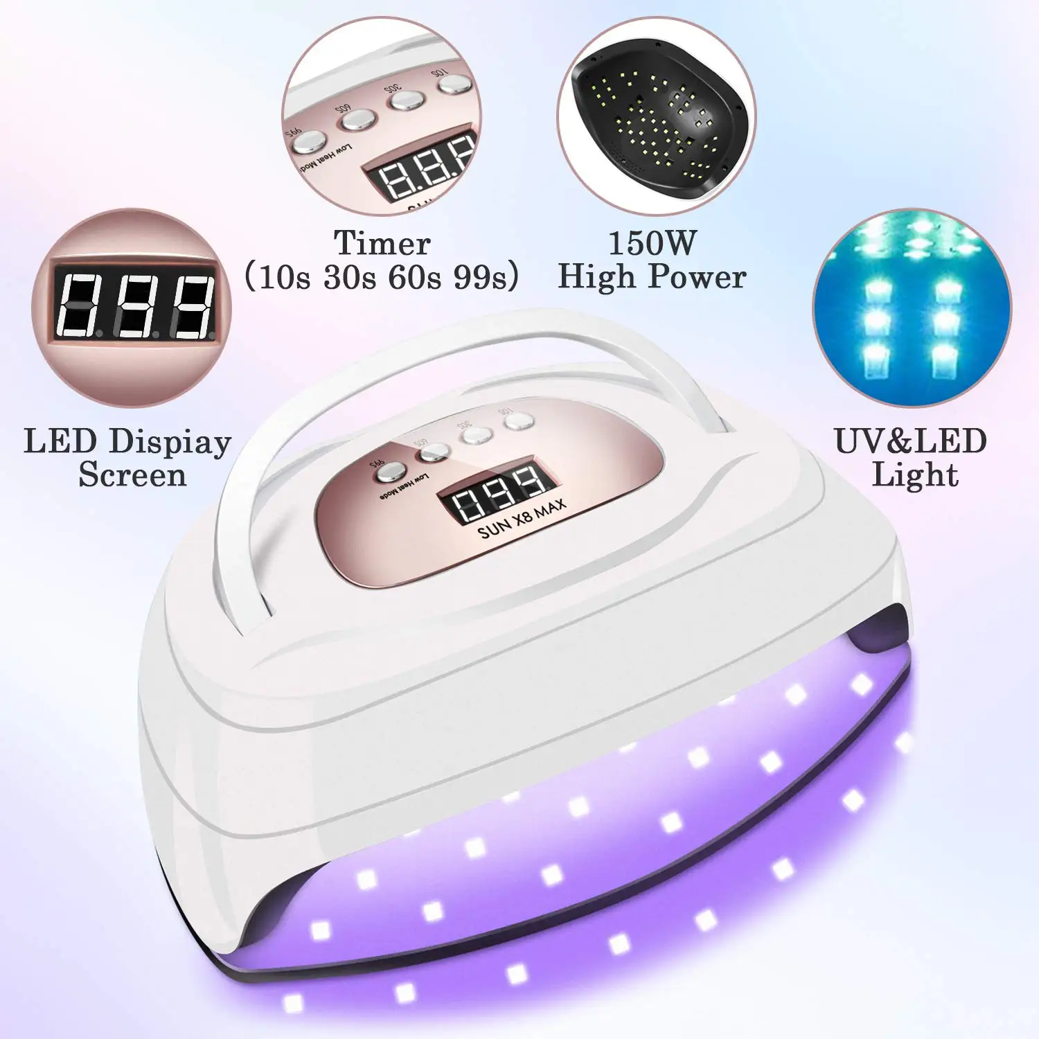 Private Label 150w Sun X8 Max High Quality Smart Touch Sensor Switch Portable Professional Nail Dryer UV Led Lamp