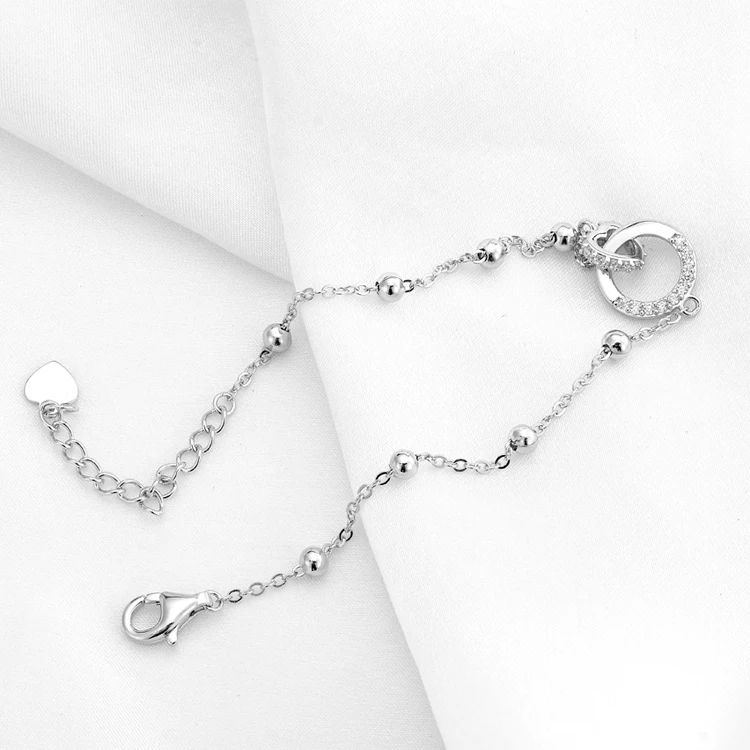 Double Circle Cross Bracelet Beads Chain 5A Zirconia  Adjustable Link Two Interlocking Infinity Anklet For Women