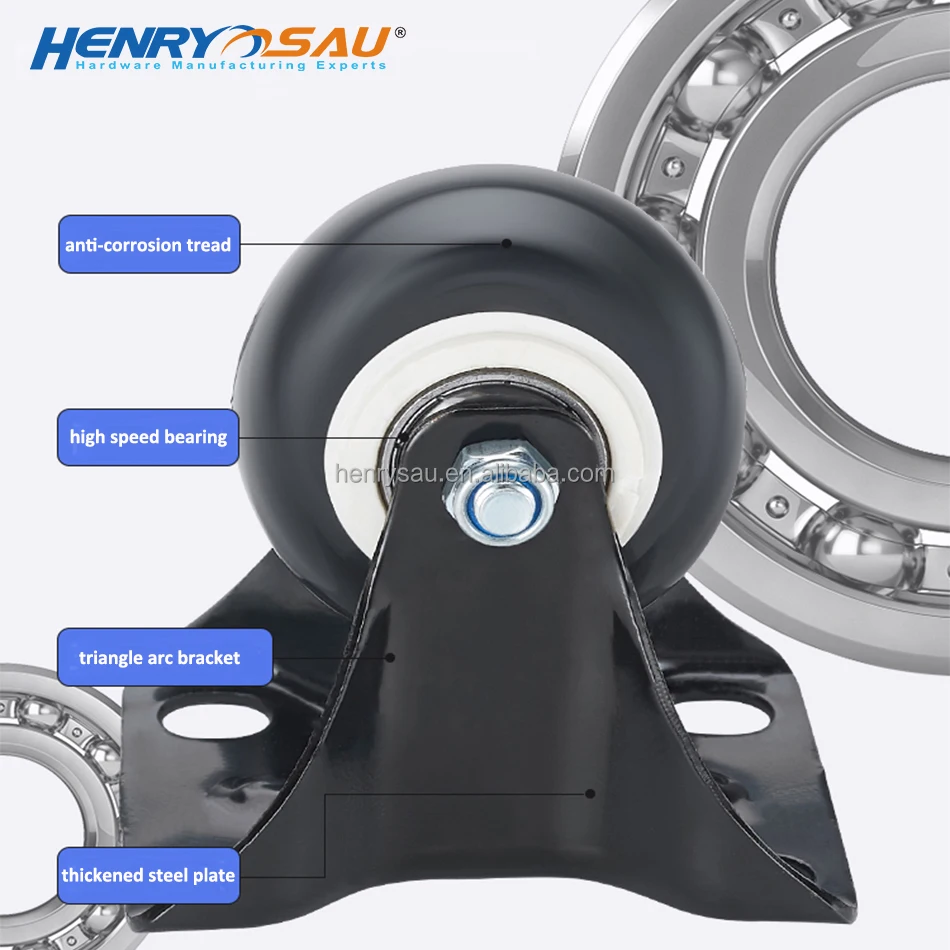 quiet cargo rack 2 inch black PVC caster wheel network cabinet office golden diamond 50mm rigid caster with double ball bearings