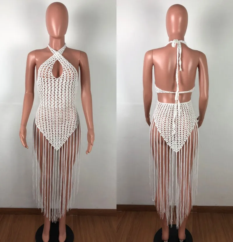  Вязанное крючком пляжное платье-накидка с Бахромой Сексуальное Женское бикини купальник накидки купальный костюм платье A517