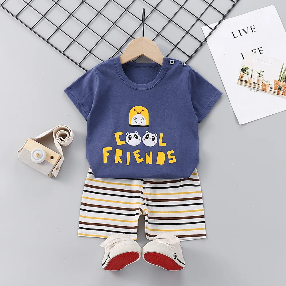 Children Clothing Set Kids Boys Summer Sports Casual Short Sleeve Clothing Sets Solid Color Girls T-shirt Set 2pcs Custom Logo
