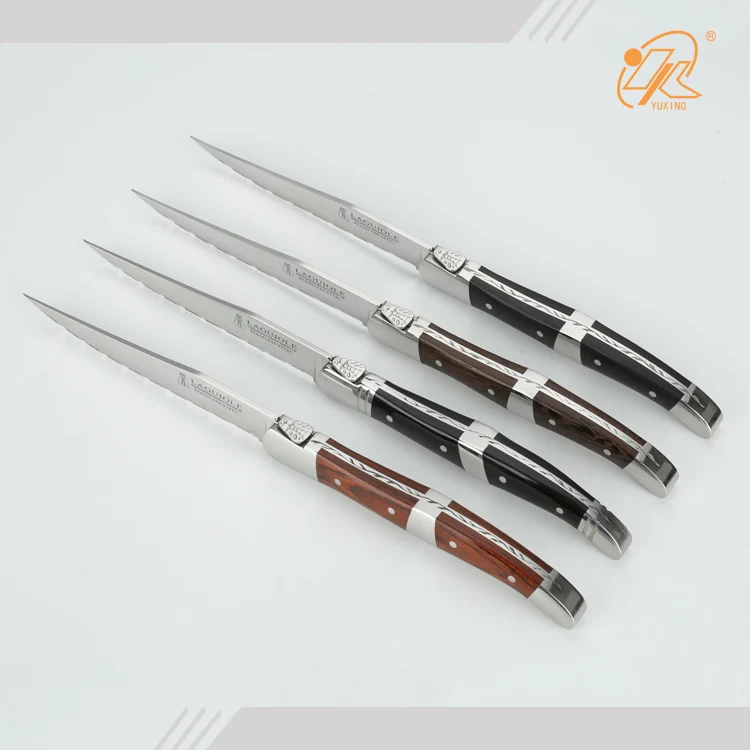 Hot sale Factory Wholesale Laguiole 4 pcs stainless steel wooden handle steak knives set kitchen with gift box