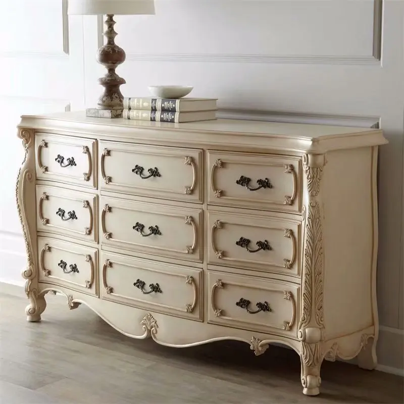 French fashion high-end solid wood carving antique drawer cabinet custom furniture
