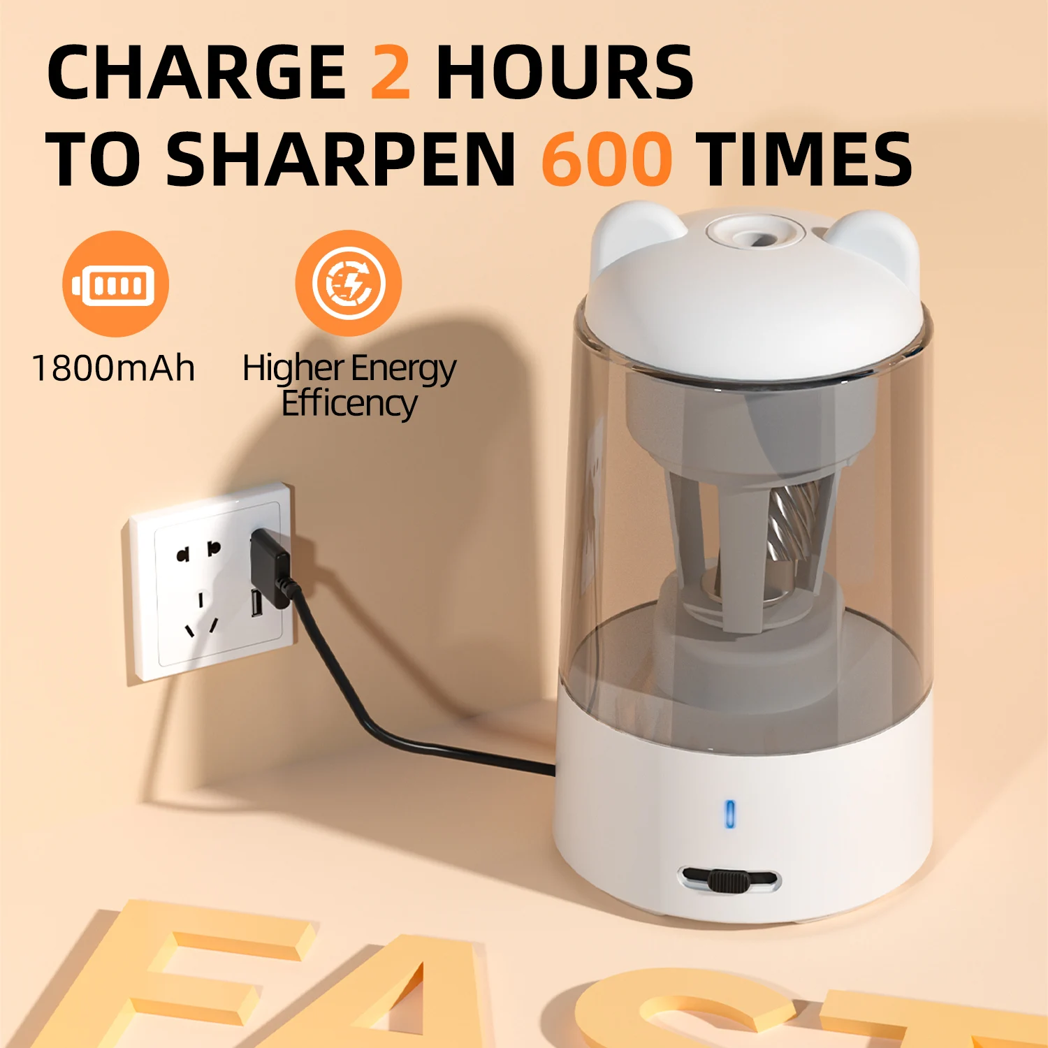 Zongmao rechargeable Fully automatic electric pencil sharpener automatic stop electric pencil sharpener for office home school